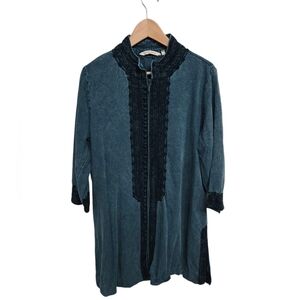 Soft Surrondings Anadi Teal Embroided Boho Full Zip Tunic XL